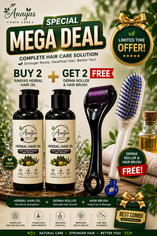 Anaya's Herbal Hair Oil Mega Deal – Buy 2 + Get Derma Roller & Hair Brush FREE