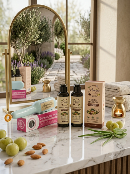 Anaya's Herbal Hair Oil Mega Deal – Buy 2 + Get Derma Roller & Hair Brush FREE
