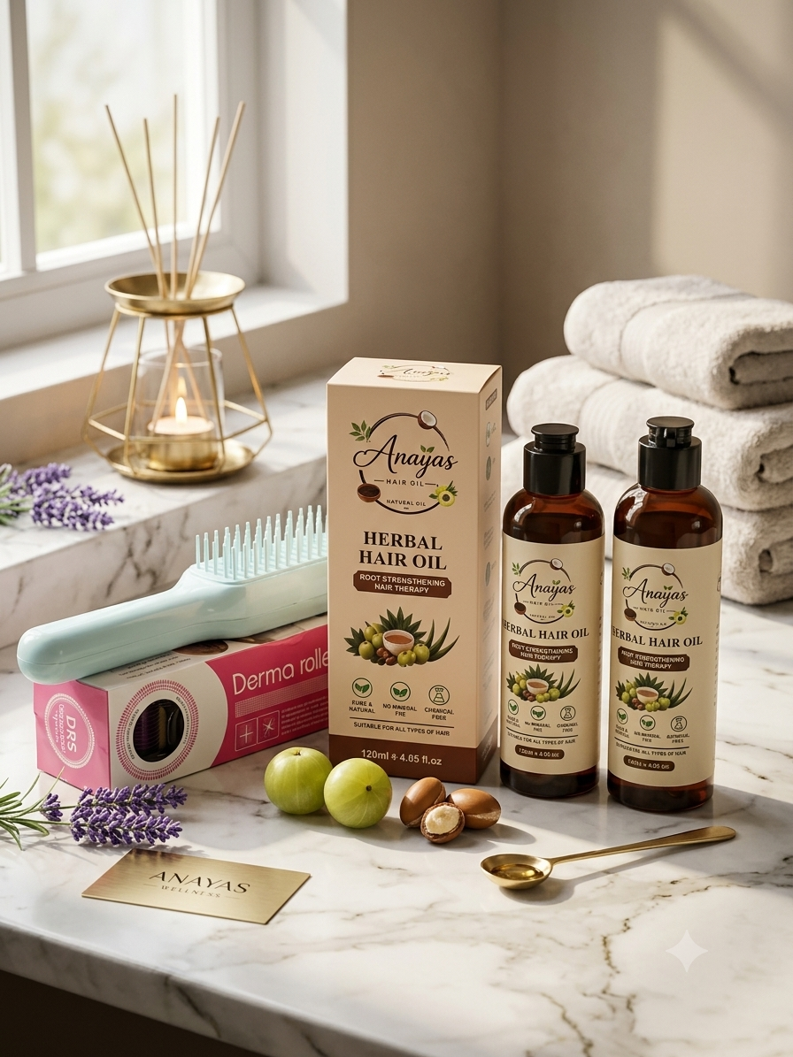 Anaya's Herbal Hair Oil Mega Deal – Buy 2 + Get Derma Roller & Hair Brush FREE