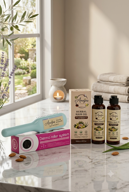 Anaya's Herbal Hair Oil Mega Deal – Buy 2 + Get Derma Roller & Hair Brush FREE